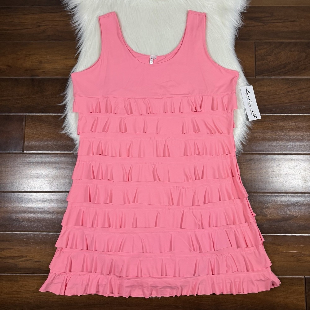 Lulu B Lulu-B Women's Size XL Coral Ruffled Tiered Cha Cha Dress Sleeveless